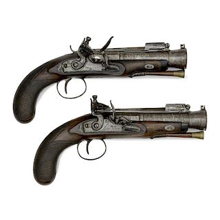 Pair Of British Blunderbuss Pistols With Folding Bayonets, Lot of Two