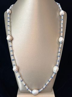 Kyanite, Rainbow Moonstone and 11mm Baroque Pearl Necklace