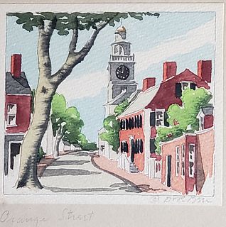 Doris and Richard Beer Watercolor on Paper "Orange Street" Nantucket