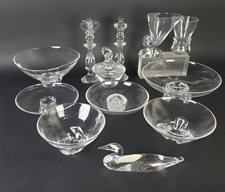 Eleven Pieces of Signed Steuben Clear Crystal Art Glass