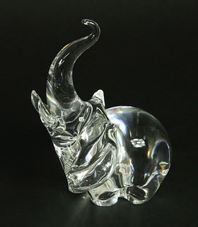 Signed Steuben Clear Crystal Trumpeting Elephant, Designed by James Houston, circa 1964