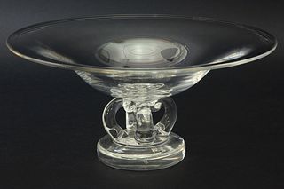 Signed Steuben Clear Crystal Pedestal Bowl