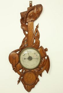 English Oak Barometer with Nautical Elements, 19th Century