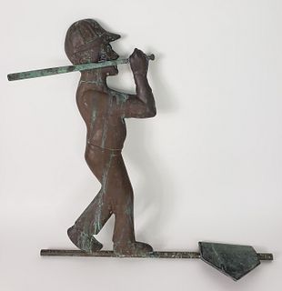 Vintage Figural Copper Animated Baseball Player Weathervane, late 20th Century