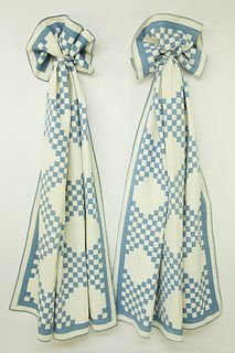 Pair of Vintage Blue and White Postage Stamp Quilts, circa 1930s