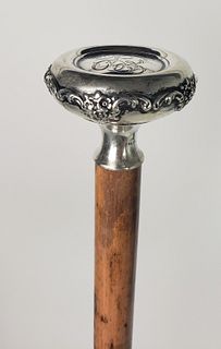 Antique Sterling Silver Floral Knob Walking Stick, 19th century