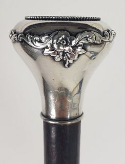 Antique Gorham Sterling Silver Floral Knob Walking Stick, 19th century
