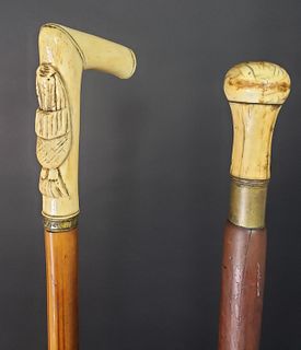 Two Antique Walking Stick and Cane