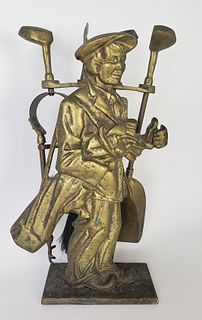 Antique Brass Figural Golfer Table Top Fire Tool Set