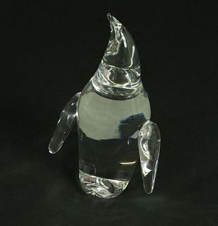 Signed Steuben Clear Crystal Penguin, Designed by George Thompson, circa 1968