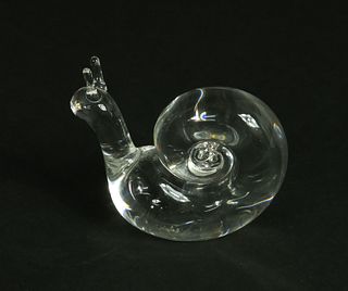 Signed Steuben clear Crystal Snail, Designed by Lloyd Atkins