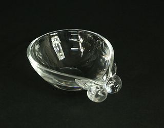 Signed Steuben Clear Crystal Shallow Bowl with Applied Snail Handle