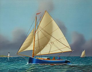 Jerome Howes Oil on Masonite "Catboat Rounding Brant Point"