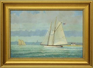 William Lowe Oil on Linen "Schooner Rounding Brant Point"
