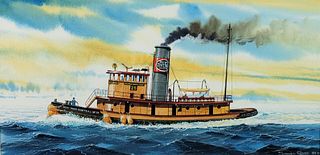 Steven Cryan Watercolor and Gouache Painting of New York Tugboat No. 25