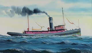 Steven Cryan Watercolor and Gouache Painting of the Tugboat Ontario
