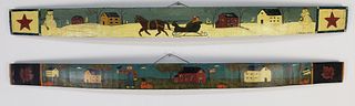 Two Vintage American Folk Art Hand Painted Barrel Staves