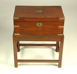 Antique Mahogany Brass Bound Lapdesk on Custom Stand