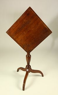 American Mahogany Line Inlaid Birdcage Candlestand, 19th Century
