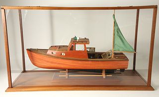 Carved Model of a Lobster Boat in Custom Case