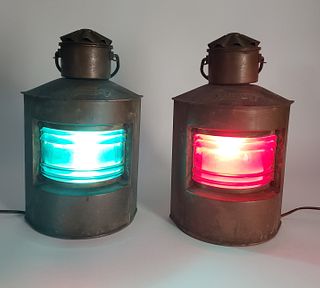 Pair of Vintage Copper Port and Starboard Nautical Ship's Lantern Lights