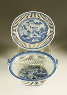Canton Reticulated Fruit Basket and Tray, 19th Century