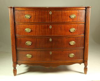 American Sheraton Mahogany Bow Front Four Drawer Chest, 19th Century
