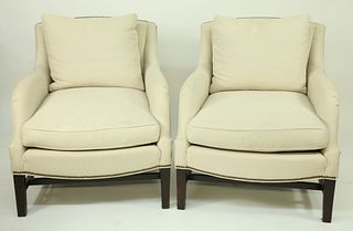 Pair of Cream Upholstered Armchairs by Hickory Chair