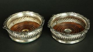 Pair of Antique Sheffield Wine Coasters, 19th Century