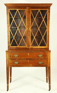 Antique American Mahogany Inlaid Federal Style Bookcase, 19th Century
