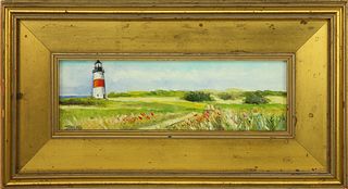 L. Ireland Oil on Canvas "Sankaty Lighthouse Nantucket"