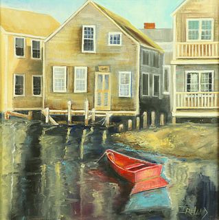 L. Ireland Oil on Canvas "Easy Street Harbor, Nantucket"