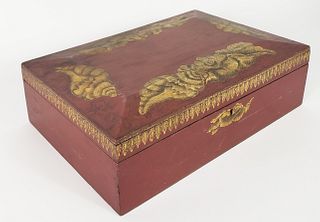 Antique Gilt Shell and Foliate Paint Decorated Box