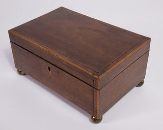 Mahogany Line Inlaid Jewelry Box, 19th Century