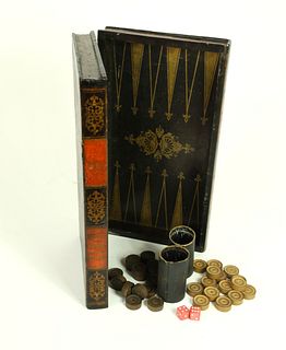Antique Leather Bound "Book" Game Box