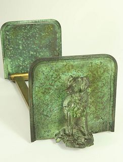 Green Patina Dog Bookends, 20th Century