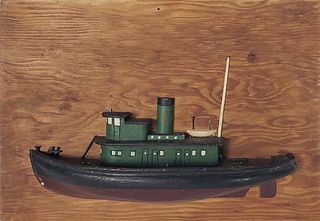 Fine Vintage Miniature Carved Wood Half Hull Model of A Rescue Tugboat
