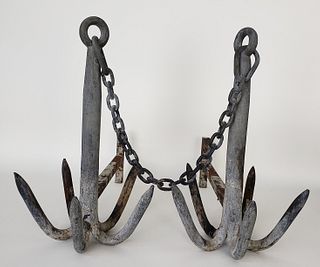 Pair of Vintage Cast Iron Anchor Andirons