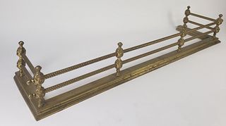Vintage Brass Rope Turned Ball and Double Rail Fireplace Fender