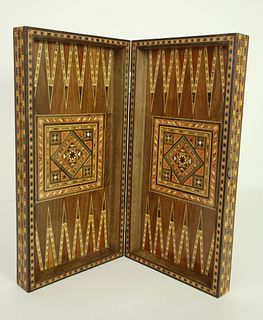 Damascus India Profusely Inlaid Folding Game Box for Checkers and Backgammon