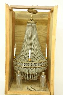 French Bronze and Crystal Basket Chandelier, 19th Century