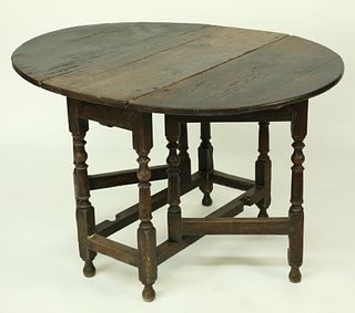 English Oak William and Mary Drop Leaf Gate Leg Table, 18th Century