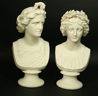 Pair of 19th Century Parian Porcelain Classical Busts of War and Peace, circa 1860