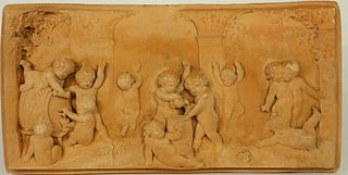 French Terracotta Relief Plaque of Cupid Wine Makers