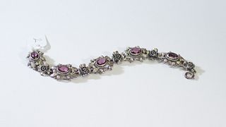 Vintage Tutunzi Sterling Silver & Amethyst Ornate Bracelet