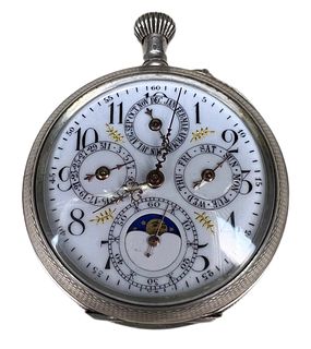 Swiss Triple Date Moon-phase Chronograph Pocket Watch