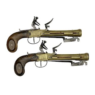 Pair of Brass Barrel Flintlock Pistols