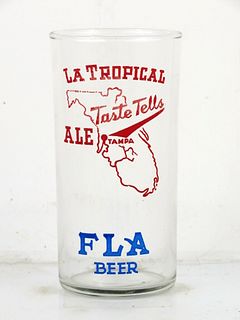 1935 La Tropical Ale/FLA Beer 4½ inch ACL Drinking Glass Tampa, Florida