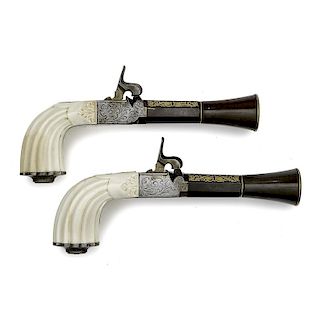 Pair Of Percussion Single Shot Pistols By J.W.Ristor in Kassel