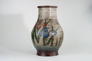 Japanese Bronze Cloisonne Vase- Iris motif
